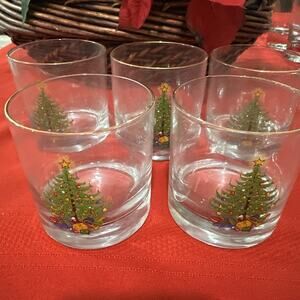 Cuthbertson Christmas Tree Short Tumblers Set of 5 Gold Rim